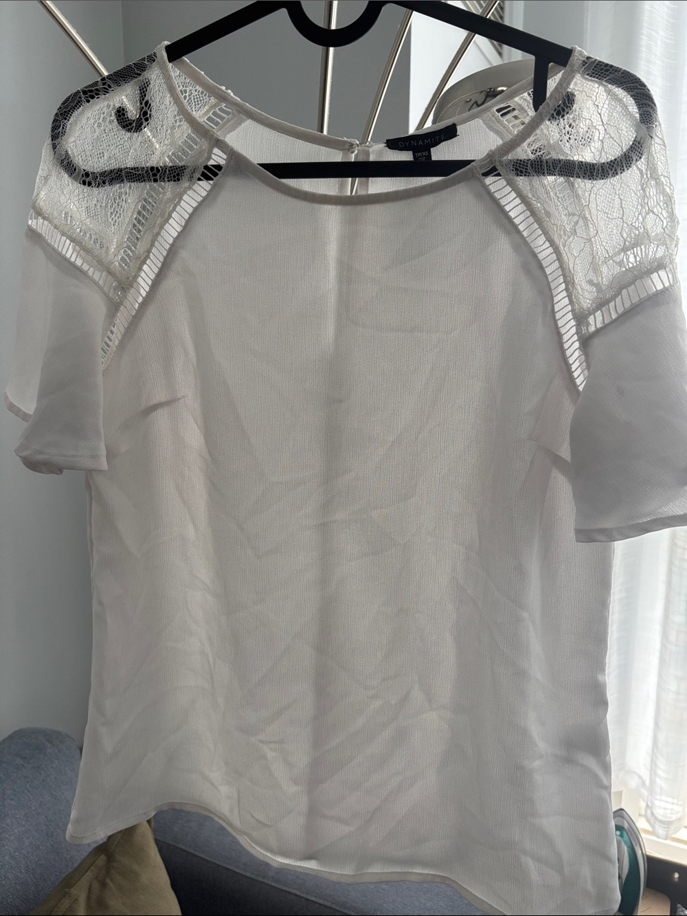 Dynamite White Lace-Shoulder Blouse